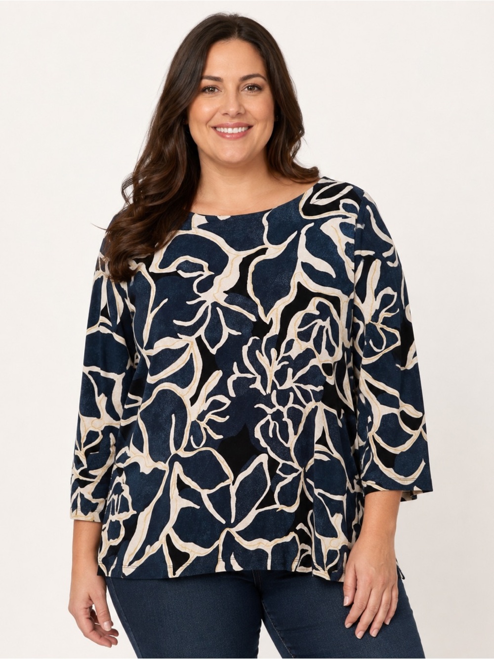 Chico's Floral Print Artsy Long Sleeve Blouse Top Stretchy Comfy Sz XL